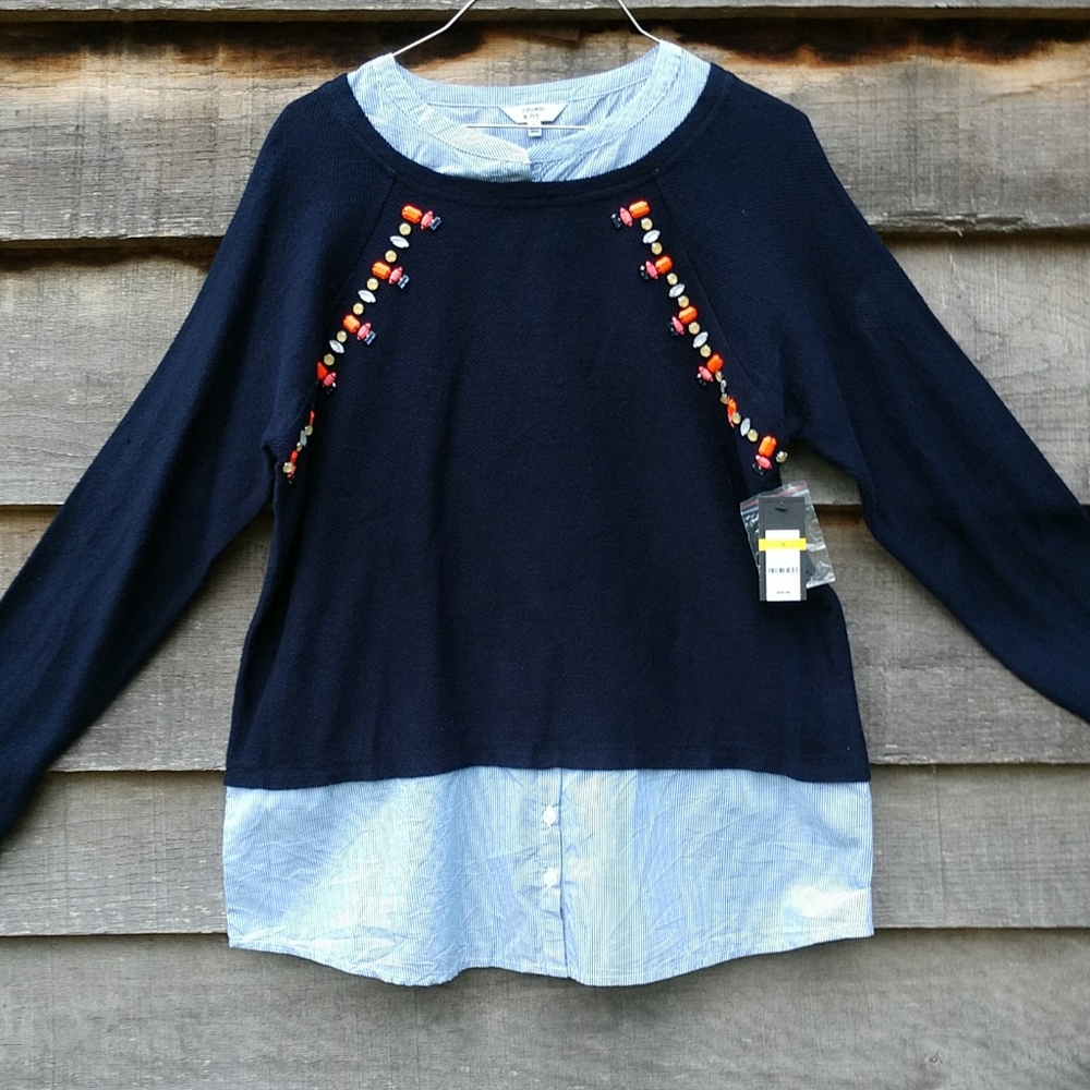 Crown & Ivy Knit with Blouse Navy/w/Stripes NWT- M